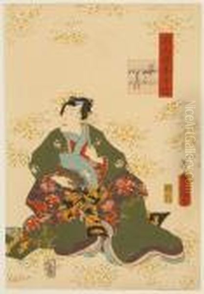 Depicting A Seated Man Holding A Mount Fuji-decorated Fan Oil Painting by Kunisada