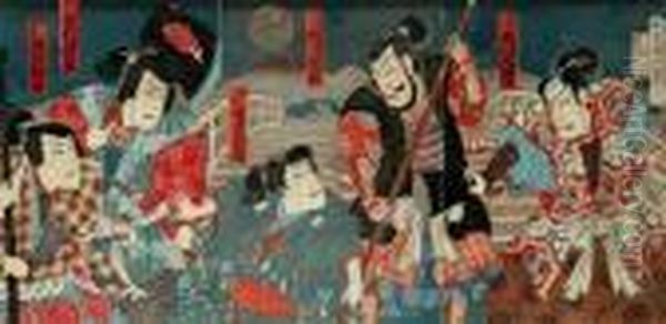 Kabuki Actors Oil Painting by Kunisada