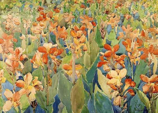 Bed Of Flowers Aka Cannas Or The Garden Oil Painting by Maurice Brazil Prendergast