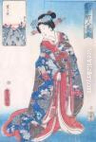 Depicting Actress With Street/bridge Scene Oil Painting by Kunisada