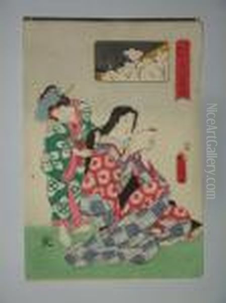 Une Femme Assise Se Fait Peigner Oil Painting by Kunisada