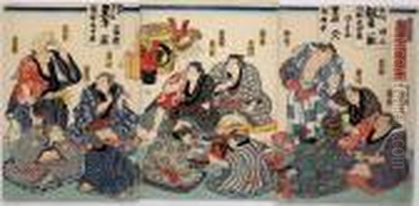 Sumo Party Oil Painting by Kunisada