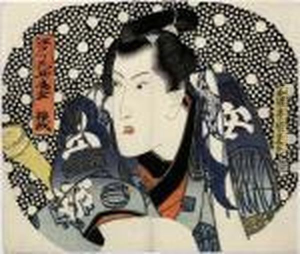 Baiga Depicted On A Fan Oil Painting by Kunisada