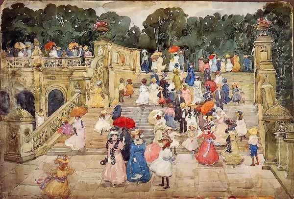 The Mall Central Park Aka Steps Central Park Or The Terrace Bridge Central Park Oil Painting by Maurice Brazil Prendergast