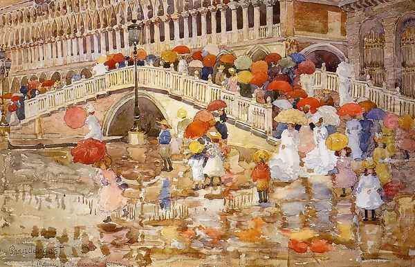 Umbrellas In The Rain Oil Painting by Maurice Brazil Prendergast