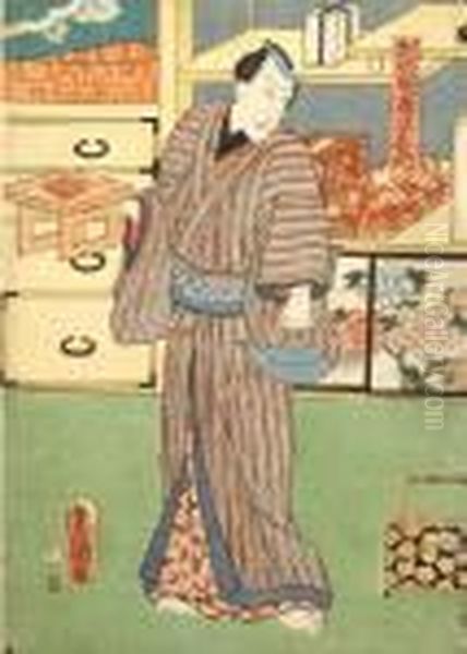 Uomo Che Serve Il Te Oil Painting by Kunisada