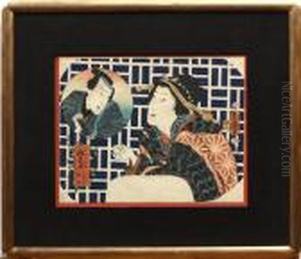 Depicting A Courtesan With A Sake Cup Oil Painting by Kunisada