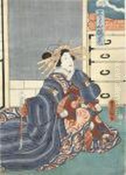 The First Of A Courtesan With A Sake Cup Oil Painting by Kunisada