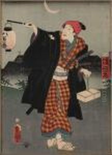 Samuraj Med Lanterna Oil Painting by Kunisada