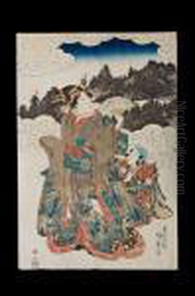 Zwei Oban Oil Painting by Kunisada