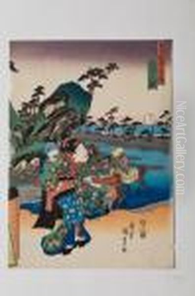 Ein Farbholzschnitt Aus Der Tokaidoserie Oil Painting by Kunisada