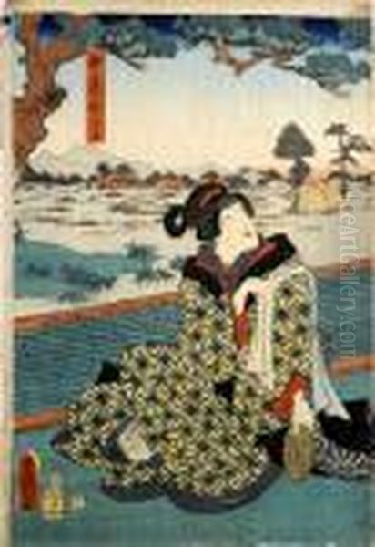 Geisha Oil Painting by Kunisada