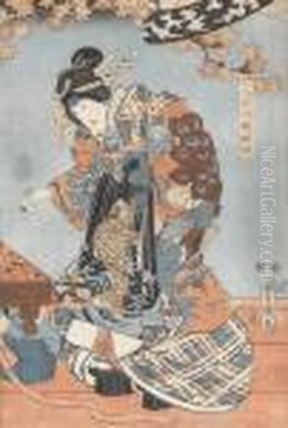 Kurtisane Beim Go-spiel. Oil Painting by Kunisada