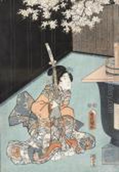 Dame Mit Schwert. Oil Painting by Kunisada