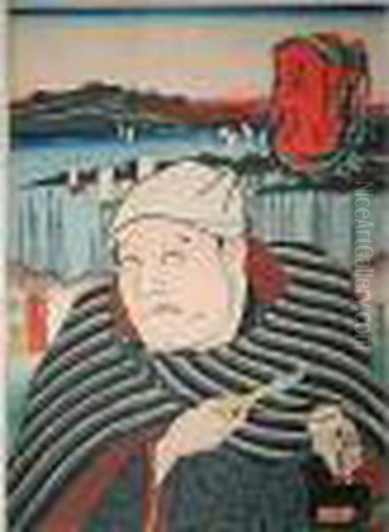 Utagawa Signe Toyokuni Ga. 
Publie Par Izutsuya Shokichi. Date 1852. Estampe Tiree De La Serie 
Tokaido Gojusan - Tsugi No Uchi . Representant L'acteur Nakayama Bungoro
 Ii Dans Le Role De Yajirobei Oil Painting by Kunisada