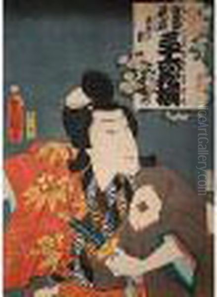 Utagawa , Signe Toyokuni Ga. 
Publie Par Hiranoya Shinzo. Date 1861. Estampe Tiree De La Serie Tosei 
Mitate Sanjurokkasen . Representant L'acteur Sawamura Tanozuke Iii Dans 
Le Role De Onzoshi Ushiwakamaru. Sceau Du Censeur : Aramate Oil Painting by Kunisada