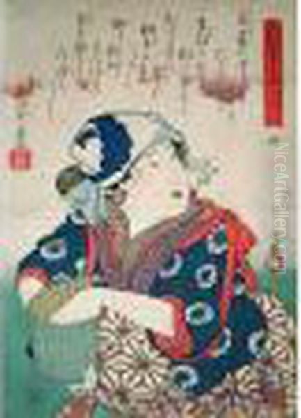 Utagawa Signe Kunisada Aratame 
Nidai Toyokuni Ga. Publie Par Wakaza - Ya. Date 1844. Estampe Tiree De 
La Serie Hanagoyomi Kichimichi Sugata Representant Tanamaki Yochi. Sceau
 Du Censeur : Tanaka Heuiro Oil Painting by Kunisada