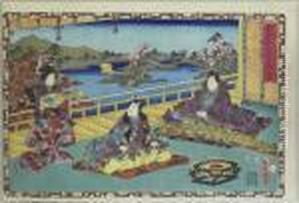 Prinz Genji Lauscht Einem Konzert Von Biwa Und Koto. Japan Oil Painting by Kunisada