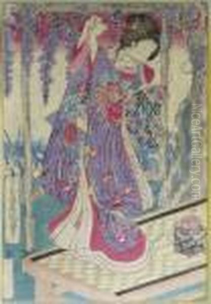 Kunisada, Utagawa . Geisha In Der Glizynienlaube. Japan by Kunisada