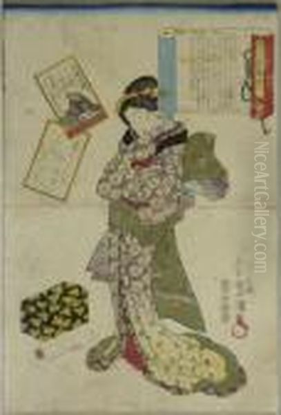 Kunisada, Utagawa . M?dchen Und Die 100 Dichter. Japan Oil Painting by Kunisada