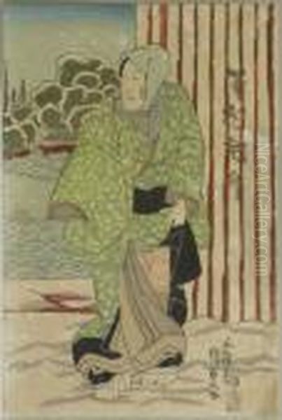 Kunisada, Utagawa . Sawamura Tosho Auf Einem Spaziergang Im Schnee. Japan Oil Painting by Kunisada