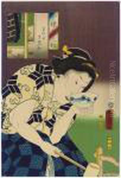 Yoi Ga Same So Oil Painting by Kunisada