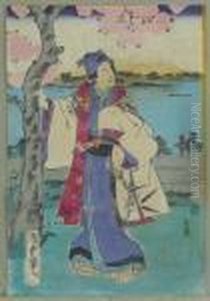 Utagawa Ii. Prinz Genji Unter Einem Bl?henden Kirschbaum, Japan Oil Painting by Kunisada