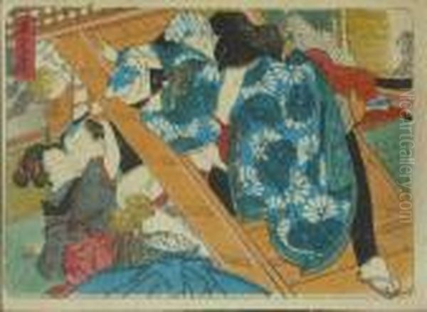 Kunisada, Utagawa Zugeschrieben. Zwei Liebespaare Im Gasthaus Toya, Japan, Um 1845 Oil Painting by Kunisada