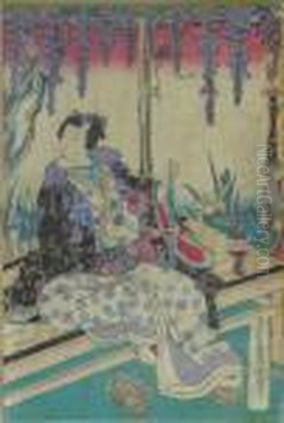 Kunisada, Utagawa. Prinz Genji Ruht In Einer Blauregen-laube, Japan Oil Painting by Kunisada