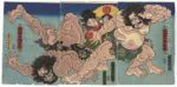 Match Between Kawazu Saburo Sukeyasu And Matano Goro Kagehisa Oil Painting by Kunisada