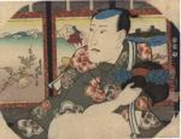 An Actor Holding A Wig Oil Painting by Kunisada