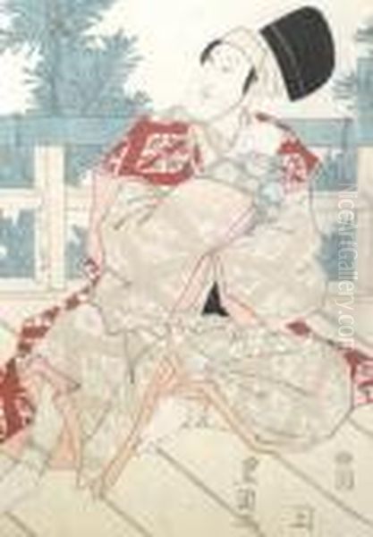 Toyokuni I- -- Man And Child Oil Painting by Kunisada