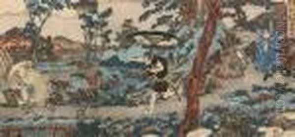 Riverscape Oil Painting by Kunisada