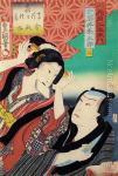 Para Aktorow Teatru Kabuki W Rolach Oil Painting by Kunisada