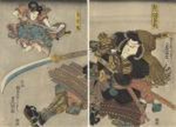 An Oban Diptych Oil Painting by Kunisada