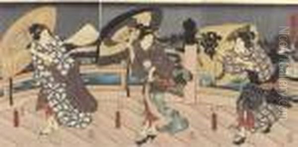 Niwaka Ame No Orai Oil Painting by Kunisada