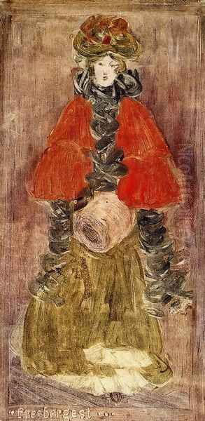 Lady With Red Cape And Muff Oil Painting by Maurice Brazil Prendergast