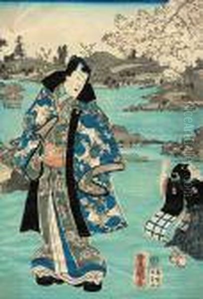 Kobieta Stojaca Pod Milorzebem Oil Painting by Kunisada