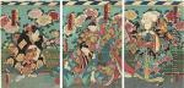 Three Triptychs Of Actors Oil Painting by Kunisada