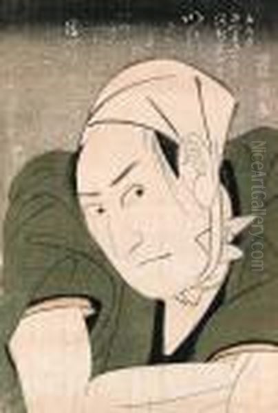 Toyokuni : Oban Tate-e ; A 
Posthumousbust Portrait Of The Actor Sawamura Sojuro Iii In The Role 
Ofsatsuma Gengobei In The Play Go Dairiki, The Inscription Above Is 
Amemorial With Lines From The Play And Signed By Noshi Tsuma, Theactor's
 Wife, The  Oil Painting by Kunisada