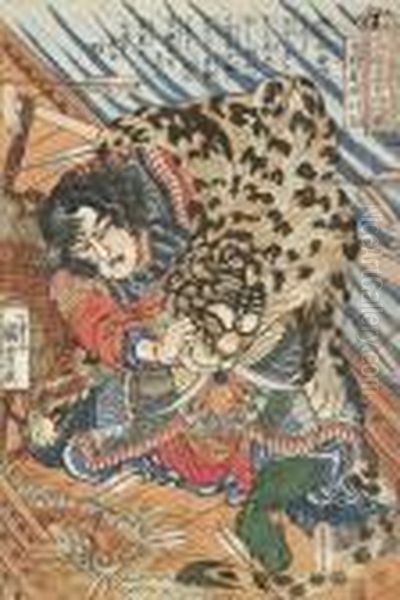 A Tiger Skin To Defend Himself Fromarrows Oil Painting by Utagawa Kuniyoshi