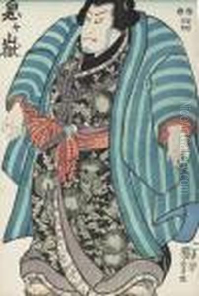 A Large Figure Of A Sumo Wrestler Dressed In Outdoor Robesdecorated With Thistles Oil Painting by Utagawa Kuniyoshi