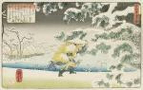 The Chinese Official Moso Looking For Bamboo Shoots In Heavy Snow Oil Painting by Utagawa Kuniyoshi