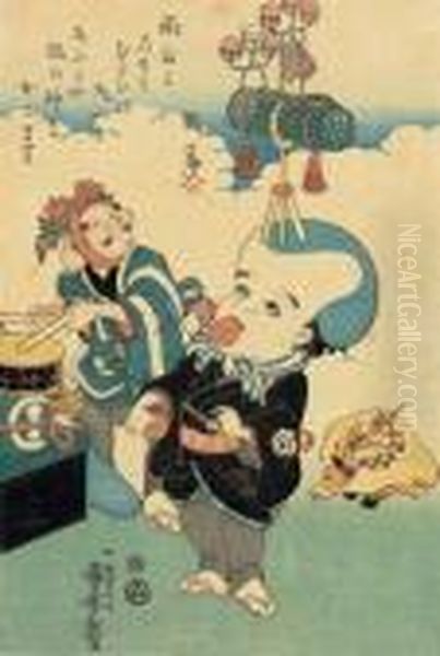 Two Woodcuts Oil Painting by Utagawa Kuniyoshi