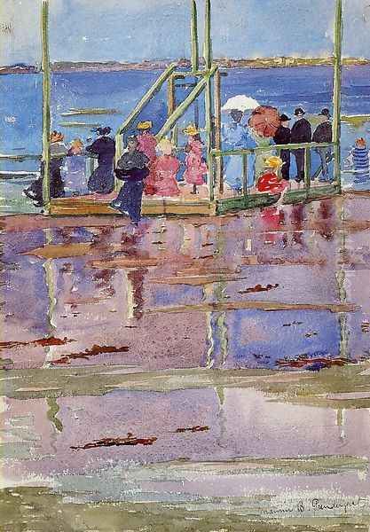 Float At Low Tide Revere Beach Aka People At The Beach Oil Painting by Maurice Brazil Prendergast