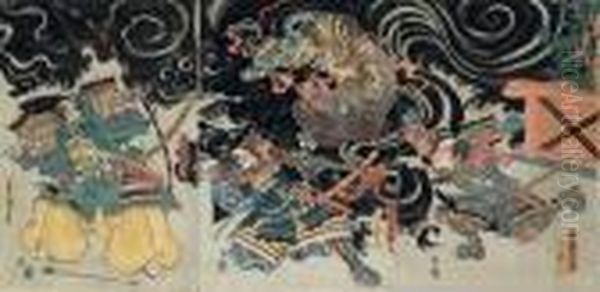 Minamoto No Yorimasa Slaying The Monster Nue Oil Painting by Utagawa Kuniyoshi