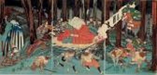 Gen Ushikawamaru Sojobo Ni Shitagai Bujutsu O Oboeru Zu Oil Painting by Utagawa Kuniyoshi