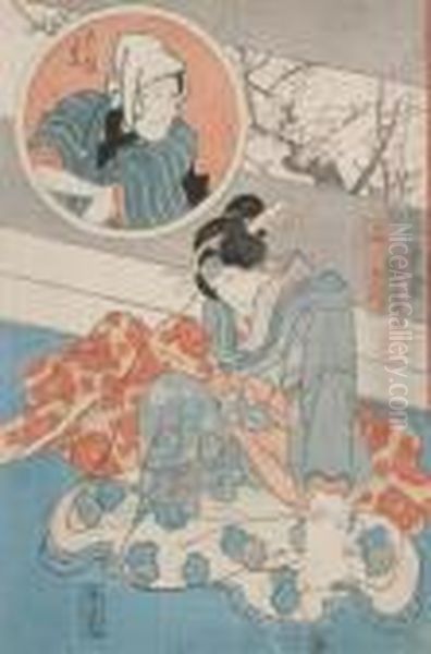 Een Onnagata (een Acteur In Vrouwelijke Rol) In Een Kabuki
Rol Oil Painting by Utagawa Kuniyoshi