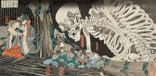 Soma No Furudairi Ai Masakado Himegimi Takiyasha Yojutsu Oil Painting by Utagawa Kuniyoshi