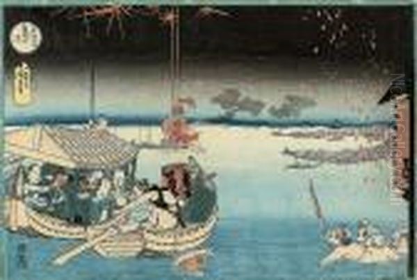 Ryogoku No Suzumi Oil Painting by Utagawa Kuniyoshi